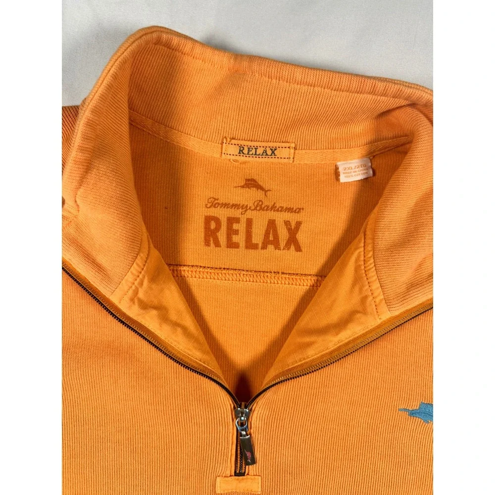 Tommy Bahama Relax Mens 2XL Orange 1/4 Zip Cotton Ribbed Pullover Sweater‎